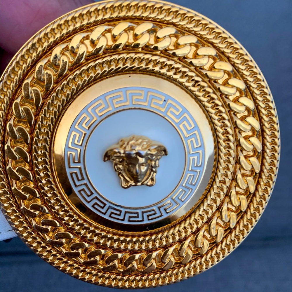 Versace white and gold leather belt w/ Medusa head